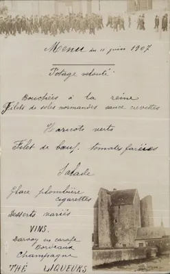 Marcha do 11 de junho de 1907 — Menu do banquete — Scolie Lumbière - Lyon