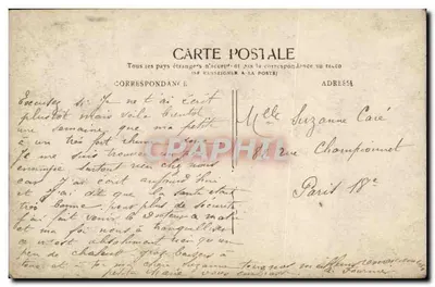 Niña con cesto de flores — texto impreso y sello postal — Reverso