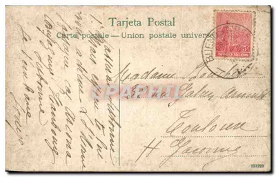 Buenos Aires, Plac i Aleja May — widok panoramiczny z obeliskiem i fontanną — wydawca nieznany — Rewers