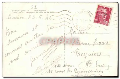 Hotel de la Compagnie du Midi en de Station — Luchon (Hte-Garonne) — uitgever Cim — Achterkant