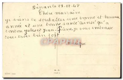 Niños jugando con un muñeco de nieve — M.D. Paris, serie 1300 — Reverso