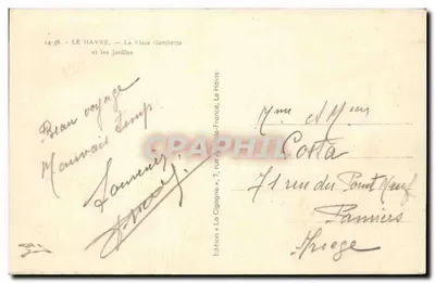 Le Havre — De Place Gambetta en de Tuinen — Uitgave « La Cigogne », Le Havre — Achterkant