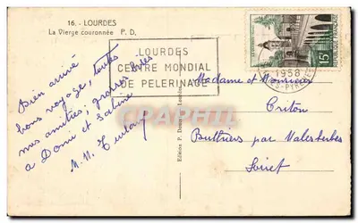 Estátua de Nossa Senhora de Lourdes — coroada — Edição P. Donat, Lourdes, n°16 — Verso