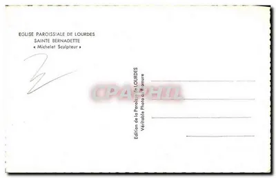Statua św. Bernadett — Kościół parafialny w Lourdes — Wydawnictwo Parafii Lourdes — Rewers