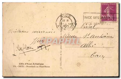 Port Nice — Widok portu z łodzią i latarnią morską — J. Gilletta — Rewers