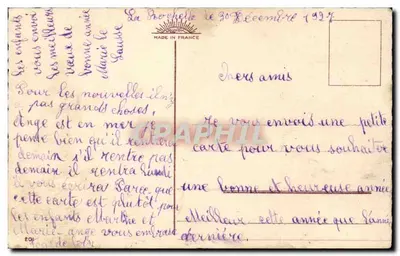 Niño con gato en cesto — Feliz Año — editor Brunot, Francia — Reverso