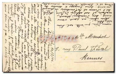Chica sosteniendo un ramo de margaritas y un cesto — tarjeta postal coloreada — editor desconocido — Reverso