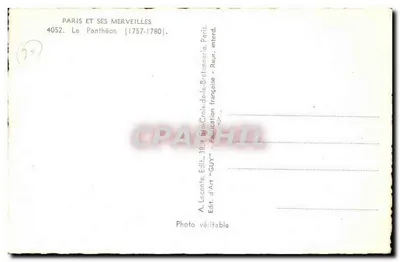 O Panteão — Paris — Editor GUY, n° 4052 — Verso