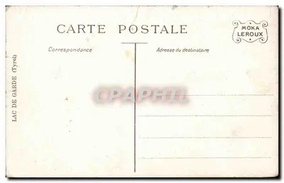 Jezioro Garda (Tyrol) — widok jeziora z parowcem — wydawca Moka Leroux — Rewers