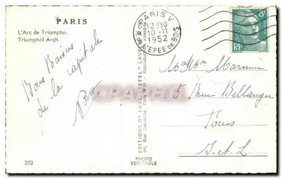Arc de Triomphe — Paryż — Wydawnictwo Festel de Luxe, nr 202 — Rewers