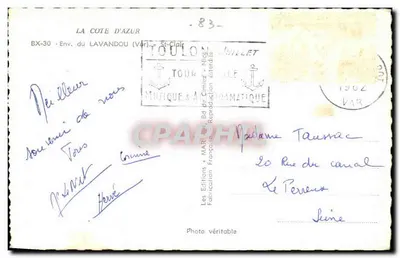 Okręgi Lavaudou (Var) — widok zatoki i wzgórzy — Les Editions de la Côte d'Azur, n° BX-30 — Rewers