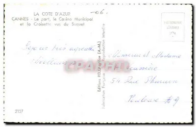 Cannes — port, kasyno miejskie i Croisette widziane z Suquet — Wydawnictwo RELIA-Nice — Rewers