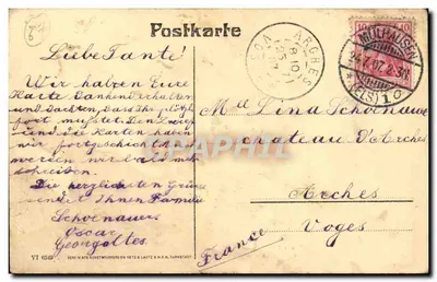 Mülhausen i. E. — Widok pociągu, poczty i kanału — wydawca nieznany — Rewers