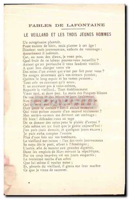 O Velho e os Três Jovens Homens — Fábulas de La Fontaine — de acordo com Gustave Doré — Coleção da Kolarsine e da Solução Pautaubeerge — Verso