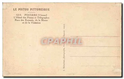 Hotel das Postas e Telégrafos — Poitiers — J. Robuchon — Verso