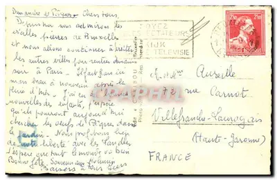 Recuerdo de Bruselas — collage de 5 vistas (Plaza Mayor, Manneken Pis, Palacio de Justicia, etc.) — editor desconocido — Reverso