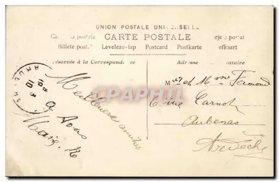 Mulher segurando rosas — Carta postal datada de 1910 — editada pela União Postal Universal — Verso