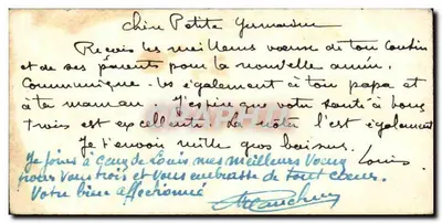 Dziecko w czerwonym stroju z psem — 'Heureuse Année' — wydawca nie widoczny — Rewers