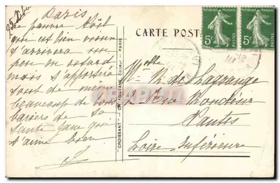 Pai Natal e uma menina com um cervo — cena de Natal — editor Croissant, Paris, n° 3172 — Verso