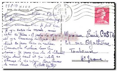 Vista da Promenade des Anglais em Nice — editor G. M. Reprodução Francesa, n° 2028 — Verso