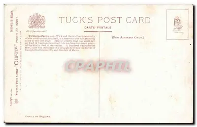 Castelo de Girnigoe, Wick — vista noturna sob a lua — Tuck's Post Card N°10051 — Verso