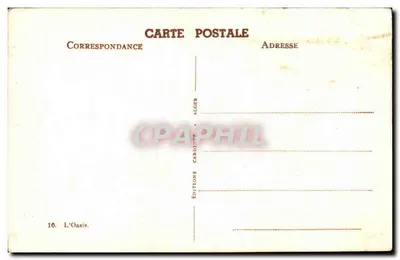 Dwie osoby obok strumienia w lesie z palmy — Wydawnictwo L'Oasis, Algieria, nr 10 — Rewers