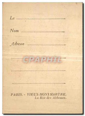 Vista da rua em Paris — Vieux-Montmartre — A Rue des Abbesses — editor não identificado — Verso