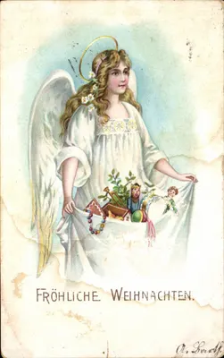 Anjo com cesta de Natal — O. Suratt — número de série não visível