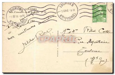 Lourdes — Vista geral da Basílica — Edição P. Doucet, n° 11149 — Verso