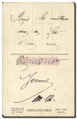 Jeanne — carte décorative avec roses — Marque L.E. Série Fantaisies n°4005 — Verso