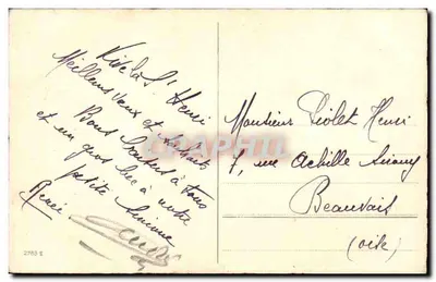 Bukiet fiołków i mimosy — Szczęśliwego Dnia — wydawca nieznany, nr serii 2783 — Rewers