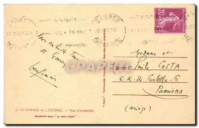 Cannes e o Estérel — Vista geral — Coleção Rella — Verso