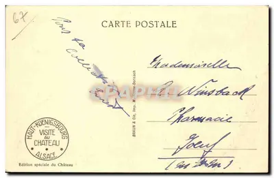 Zamek Haut-Kœnigsbourg — widok z góry — zdjęcie firmy Aérienne Française, nr 1218 — Rewers