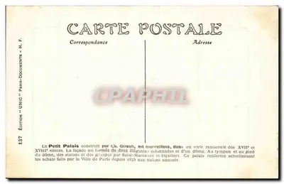 Piccolo Palazzo o Palazzo dei Belli Arti — Parigi — Edizione H.F. n°137 — Verso