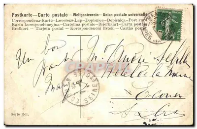 Statek żaglowy na kanale — widok Seiny — wydawca Seria 1501 — Rewers