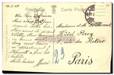 Jeune femme au chapeau — portrait de profil — Alfred Schweizer, série 16, n°23 — Verso