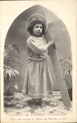 Child with a cross — Souvenir of First Communion — no publisher or number visible