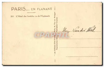 Hôtel des Invalides — widok z esplanady — Les Éditions d'Art Yvon, Paryż — Rewers