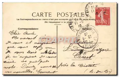 Marseille — Sobotnia — Karta pocztowa z ilustracją kobiety w żółtej sukni w parku — Rewers