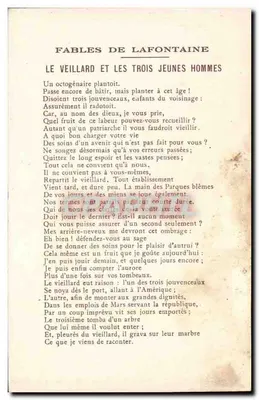 O Velho e os Três Jovens Homens — Fábulas de La Fontaine — de acordo com Gustave Doré — Coleção da Kolarsine e da Solução Pautaubeerge — Verso