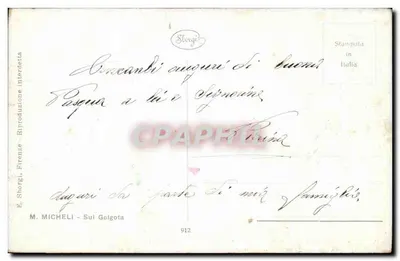 Crucificação — cena da Paixão — M. Micheli, série 912, editor E. Shorgi, Florença — Verso