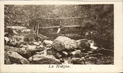 La Hoëgne — ponte de madeira sobre um riacho — editor desconhecido