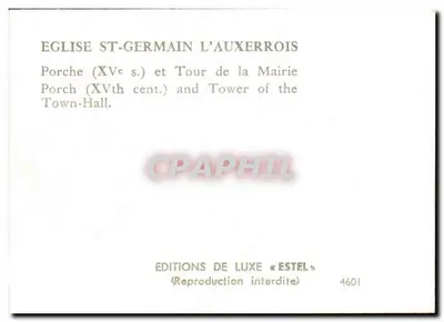 Chiesa di San Germain-l'Auxerrois — Portico e Torre del Municipio — Edizioni di Lusso « Estel » n° 4601 — Verso