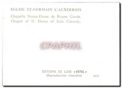Chapelle Notre-Dame de Bonne Garde — Église Saint-Germain-l'Auxerrois — Éditions de Luxe « Estel » n° 4609 — Verso