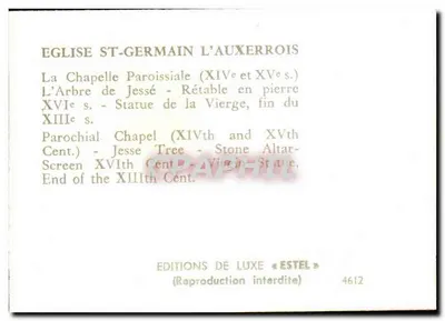 Kerk van Saint-Germain-l'Auxerrois — Parochiale kapel en altaar — Luxeuitgaven « Estel » n° 4612 — Achterkant