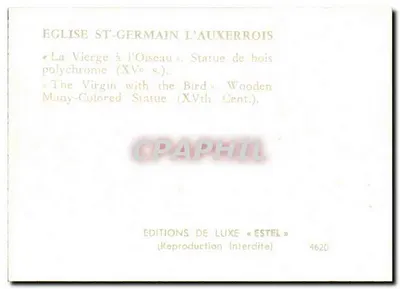Statua della Vergine con l'Uccello — Chiesa di San Germain-l'Auxerrois — Edizioni di Lusso « Estel » n°4620 — Verso