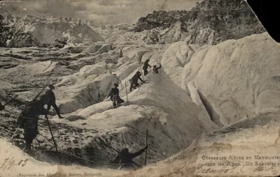 Chasseurs Alpins em Manobras nas Alpes. Um Resgate — Papeterie das Alpes Eug. Robert, Grenoble