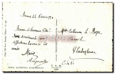 Ciclameno — ilustração botânica — Visto U.F. Rev. Stampa Milano, série artística N. 1409 — Verso