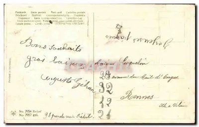 Crianças em uma relógio — cartão postal francês com selo de 5c — editor 'Relief' n°7957 — Verso
