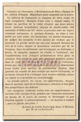 Zamek Chaumont — widok zamku z wieżami stożkowymi — wydawca nieznany — Rewers